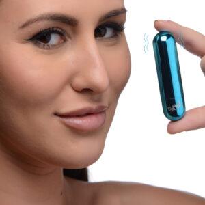10X Rechargeable Vibrating Metallic Bullet - Blue