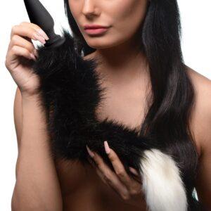 Large Anal Plug with Interchangeable Fox Tail - Black and White