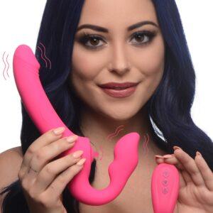 Licking and Vibrating Strapless Strap-On with Remote Control